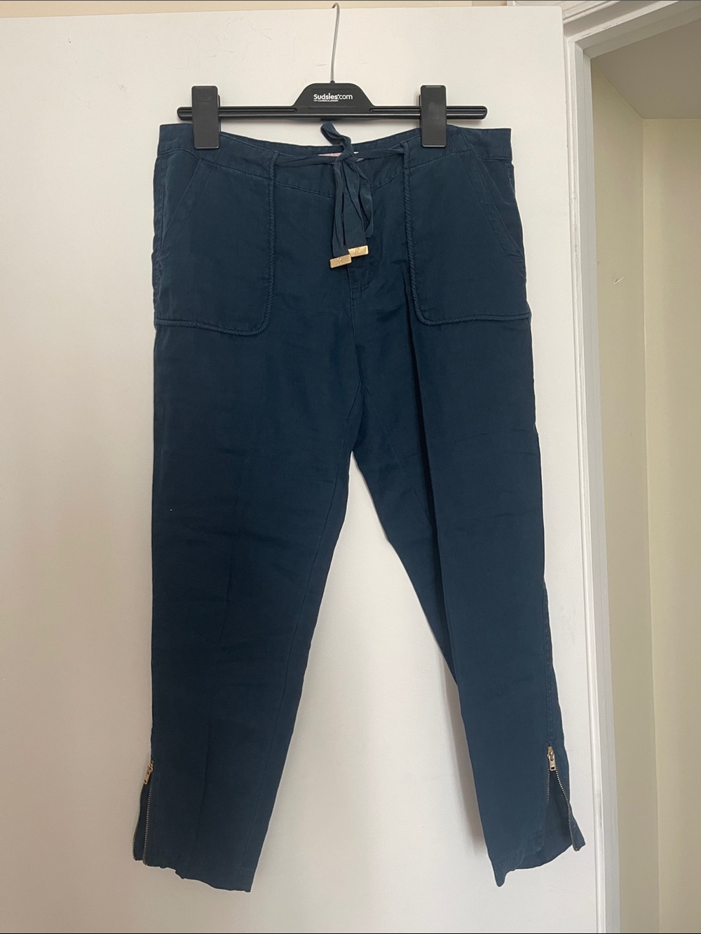 Women’s Navy Drawstring Linen Pants